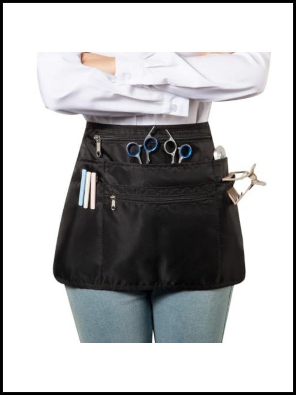 Waterproof Hair Stylist Waist Apron with 9 Pockets Adjustable